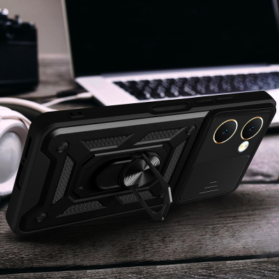Vivo Y18 Kılıf Magnetik Standlı Kamera Korumalı Zore Sürgülü Vega Kapak - 9