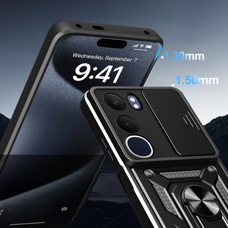 Vivo Y19S Kılıf Magnetik Standlı Kamera Korumalı Zore Sürgülü Vega Kapak - 5