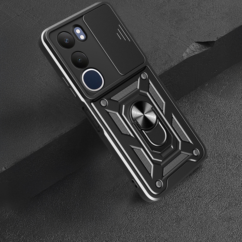 Vivo Y19S Kılıf Magnetik Standlı Kamera Korumalı Zore Sürgülü Vega Kapak - 6