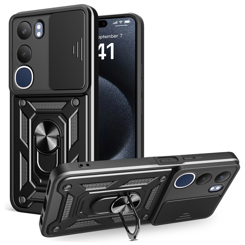 Vivo Y19S Kılıf Magnetik Standlı Kamera Korumalı Zore Sürgülü Vega Kapak - 2