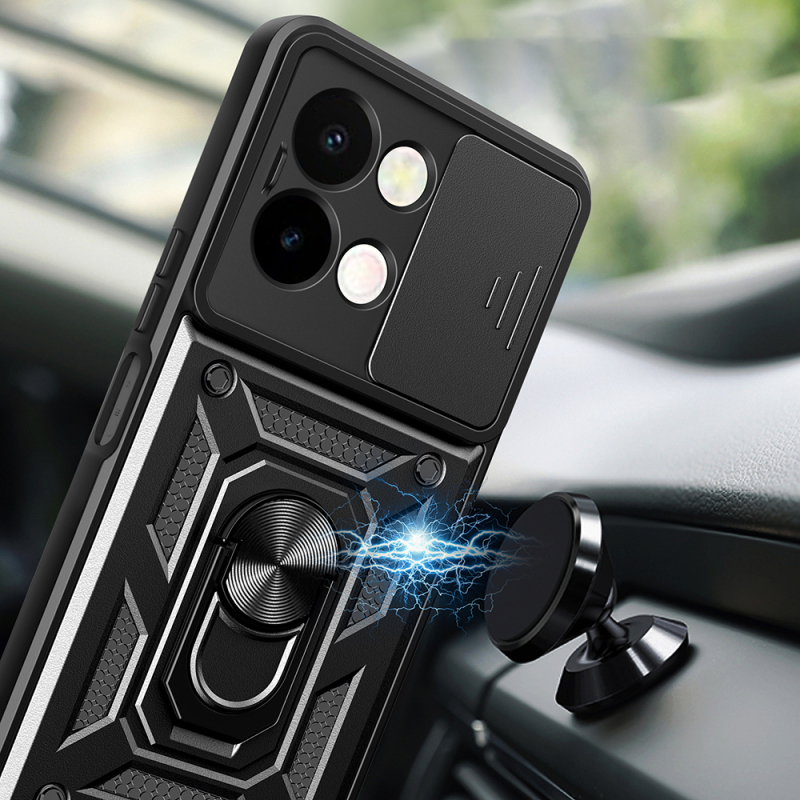Vivo Y28 Kılıf Magnetik Standlı Kamera Korumalı Zore Sürgülü Vega Kapak - 5