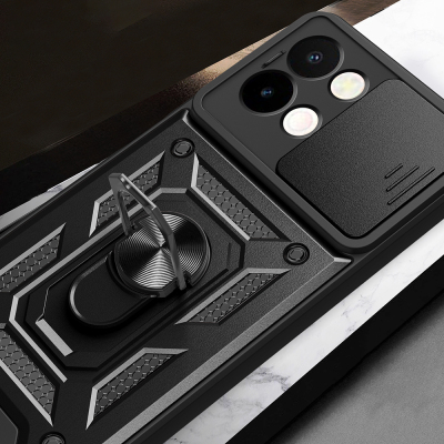 Vivo Y28 Kılıf Magnetik Standlı Kamera Korumalı Zore Sürgülü Vega Kapak - 7