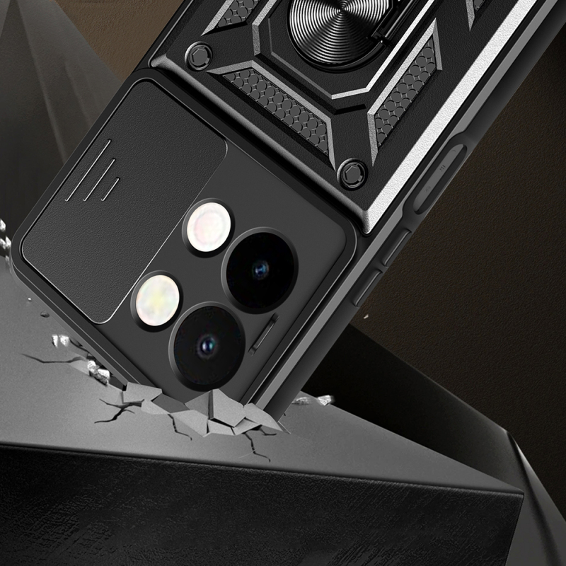Vivo Y28 Kılıf Magnetik Standlı Kamera Korumalı Zore Sürgülü Vega Kapak - 8