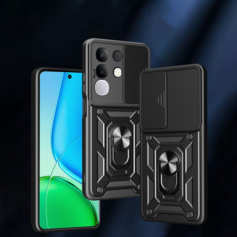 Vivo Y29 4G Kılıf Magnetik Standlı Kamera Korumalı Zore Sürgülü Vega Kapak - 4