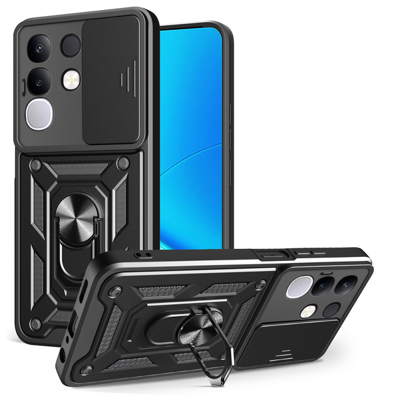 Vivo Y29 4G Kılıf Magnetik Standlı Kamera Korumalı Zore Sürgülü Vega Kapak - 1