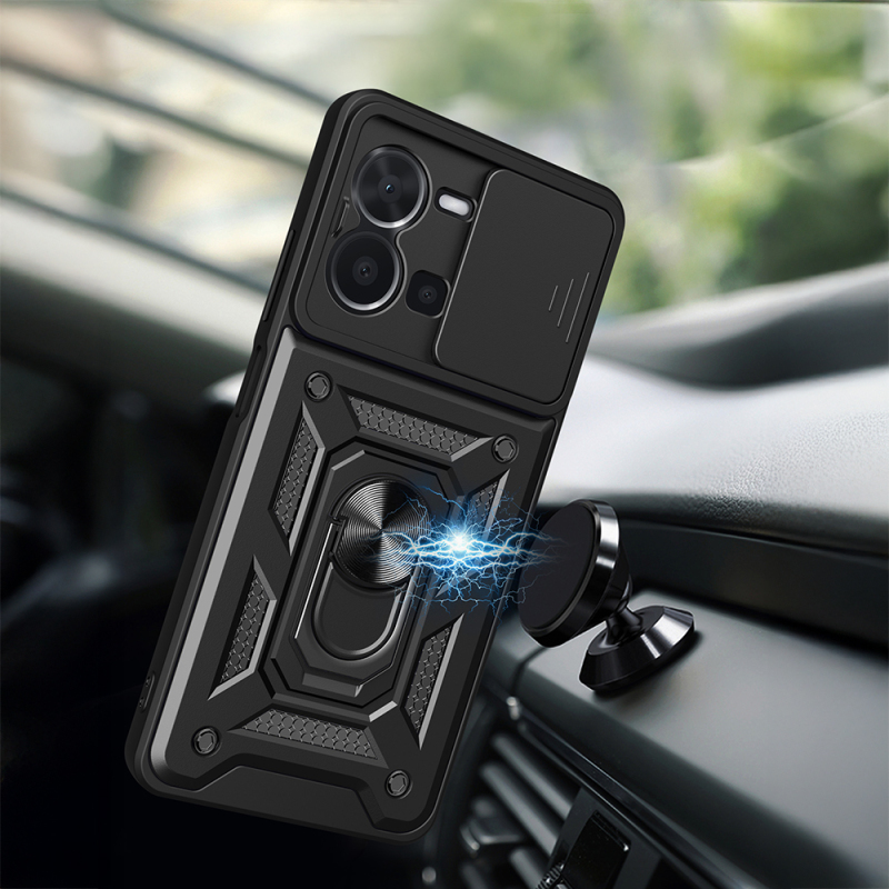 Vivo Y35 Kılıf Magnetik Standlı Kamera Korumalı Zore Sürgülü Vega Kapak - 3