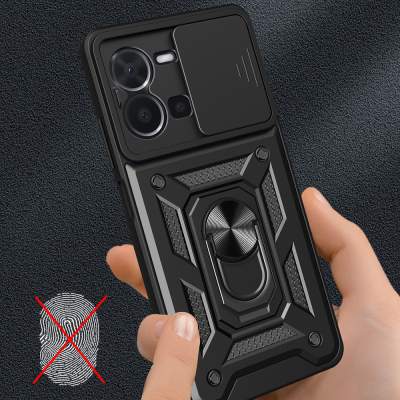 Vivo Y35 Kılıf Magnetik Standlı Kamera Korumalı Zore Sürgülü Vega Kapak - 4
