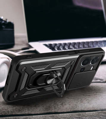 Vivo Y35 Kılıf Magnetik Standlı Kamera Korumalı Zore Sürgülü Vega Kapak - 5