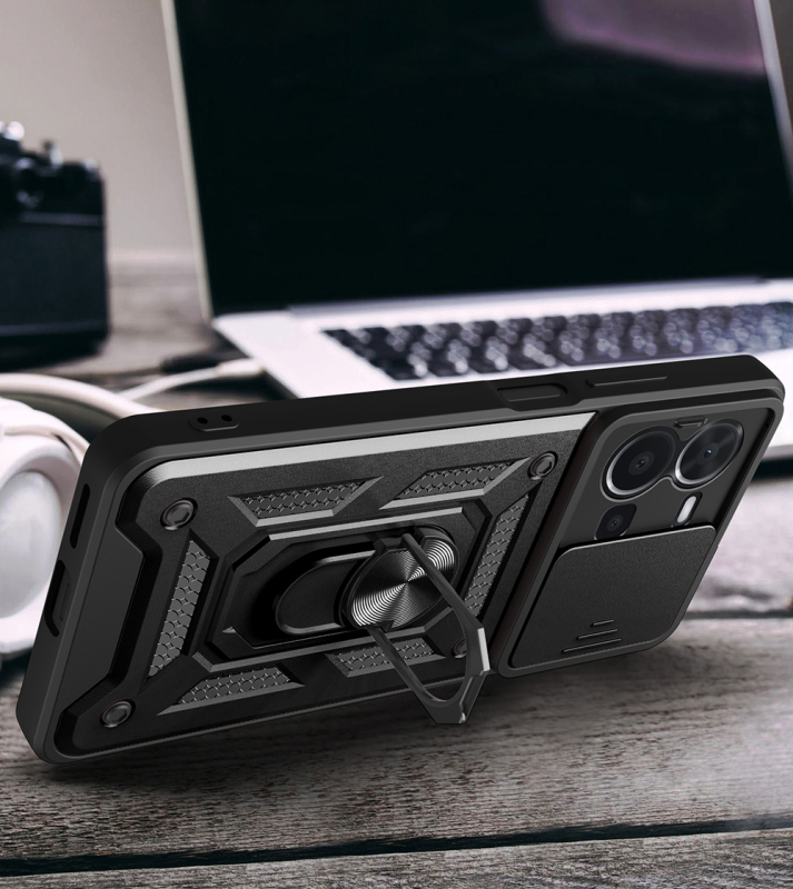 Vivo Y35 Kılıf Magnetik Standlı Kamera Korumalı Zore Sürgülü Vega Kapak - 5