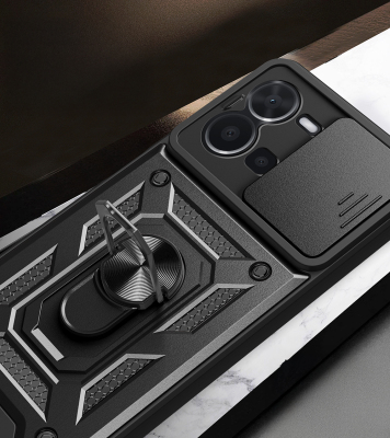 Vivo Y35 Kılıf Magnetik Standlı Kamera Korumalı Zore Sürgülü Vega Kapak - 6