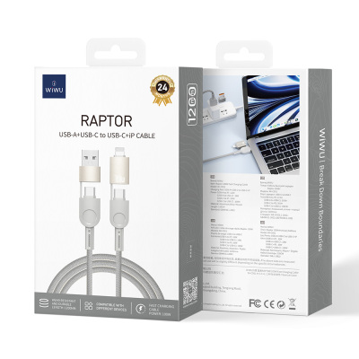 Wiwu 4in1 Raptor Series Multiple USB-A + Type-C to Type-C + Lightning Charging and Data Cable 100W 120cm - 6