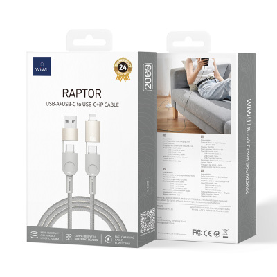 Wiwu 4in1 Raptor Series Multiple USB-A + Type-C to Type-C + Lightning Charging and Data Cable 60W 200cm - 5