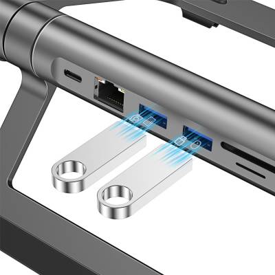 Wiwu A821CH 8in1 Hub Bağlantı İstasyonlu Notebook Laptop Standı PD3.0/USB3.0/RJ45 (1000Mbps)/SD/TF/HDMI (4K@30Hz) - 4