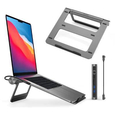 Wiwu A821CH 8in1 Hub Bağlantı İstasyonlu Notebook Laptop Standı PD3.0/USB3.0/RJ45 (1000Mbps)/SD/TF/HDMI (4K@30Hz) - 6