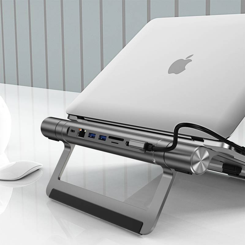 Wiwu A821CH 8in1 Hub Bağlantı İstasyonlu Notebook Laptop Standı PD3.0/USB3.0/RJ45 (1000Mbps)/SD/TF/HDMI (4K@30Hz) - 9