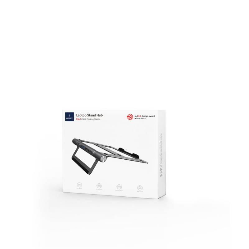 Wiwu A821CH 8in1 Hub Bağlantı İstasyonlu Notebook Laptop Standı PD3.0/USB3.0/RJ45 (1000Mbps)/SD/TF/HDMI (4K@30Hz) - 13