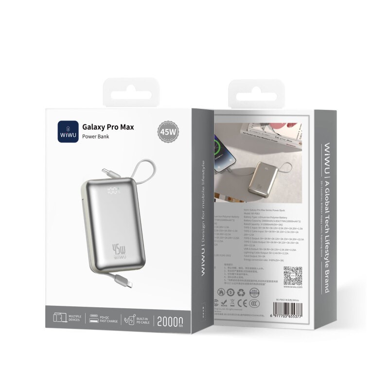 Wiwu AS-182 Galaxy Pro Max Serisi Type-C Lightning Çıkışlı Taşınabilir Powerbank PD 45W 20000mAh - 6