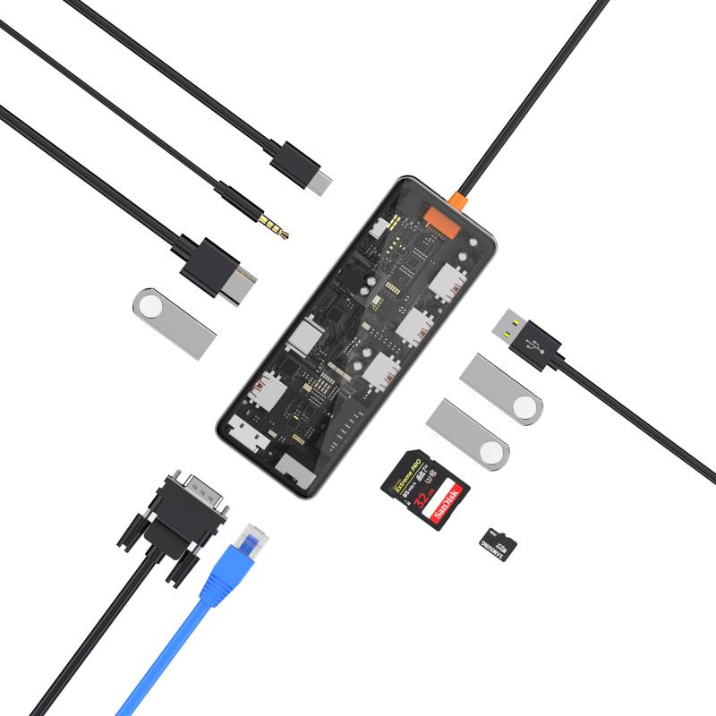 Wiwu CB011 Cyber 11 in 1 Type-C Hub 100W Charging Support Transparent Appearance SD Card-RJ45-Hdmi-VGA-Usb Duplicator - 2