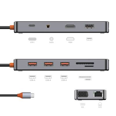 Wiwu CB011 Cyber 11 in 1 Type-C Hub 100W Charging Support Transparent Appearance SD Card-RJ45-Hdmi-VGA-Usb Duplicator - 3