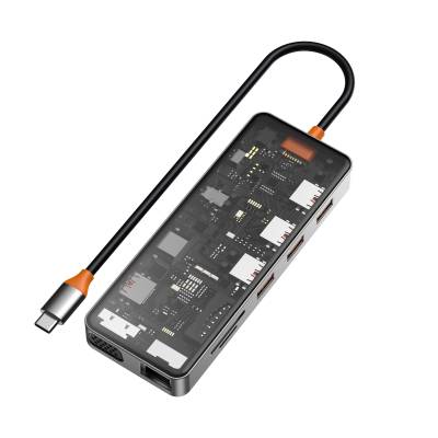 Wiwu CB011 Cyber 11 in 1 Type-C Hub 100W Charging Support Transparent Appearance SD Card-RJ45-Hdmi-VGA-Usb Duplicator - 4