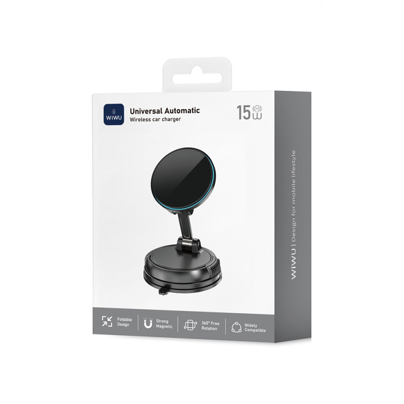 Wiwu CH-326 M-safe Şarj Özellikli 360 Derece Dönebilen Vakumlu Araç Telefon Tutucu 15W - 9