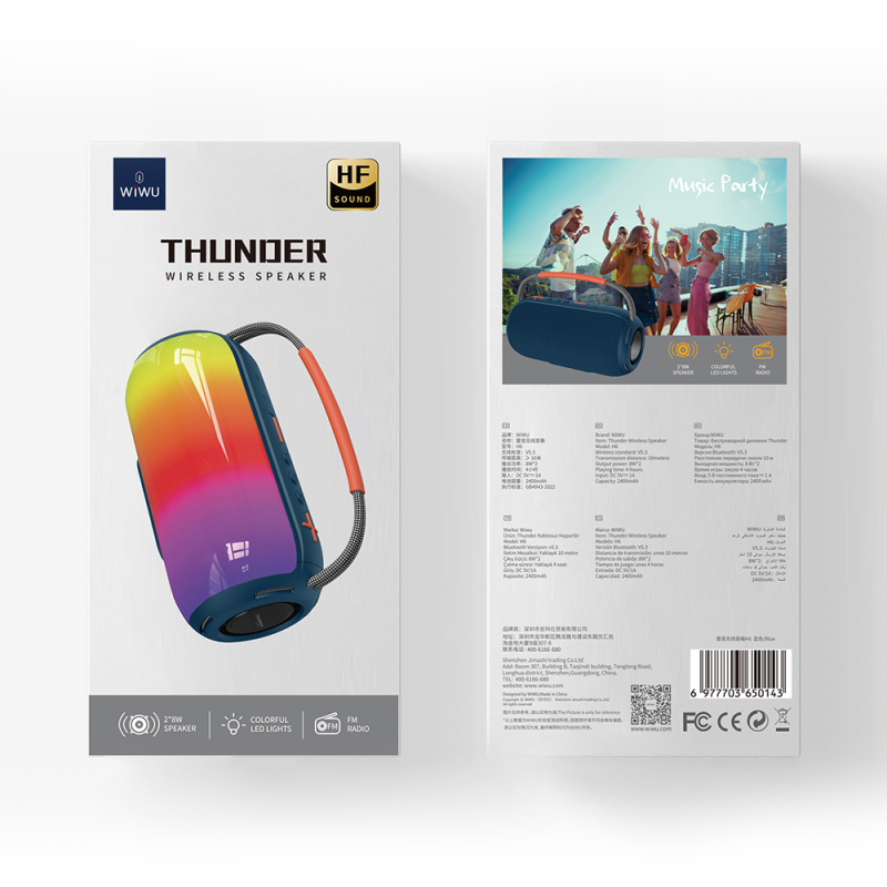 Wiwu H6 RGB Işıklı Askılı TWS Bluetooth Speaker Hoparlör v5.3 16W - 8