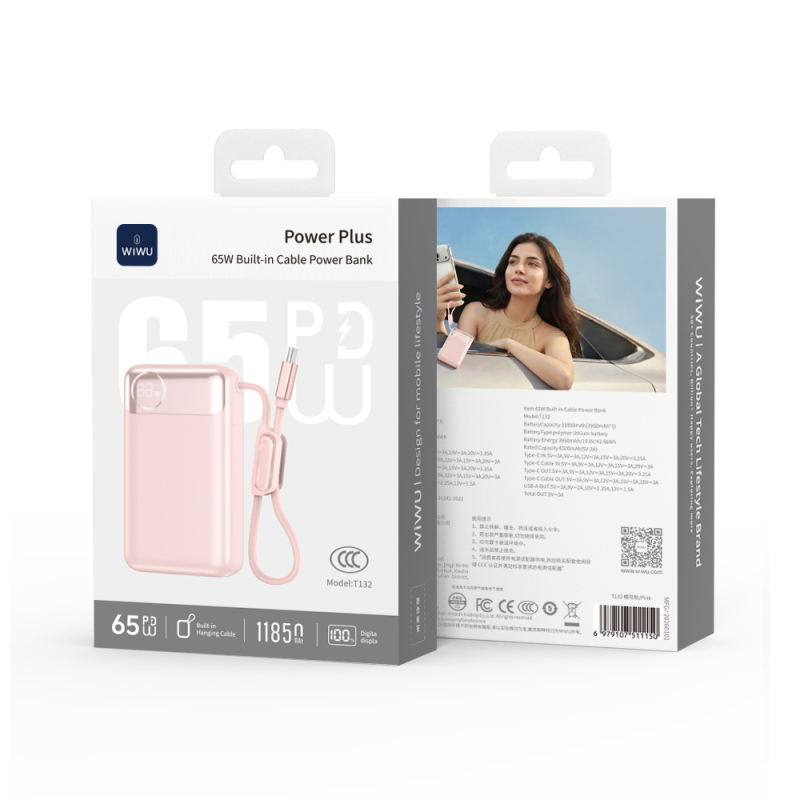 Wiwu T132 Power Plus Series Type-C Wired PD Powerbank 65W 12000mAh - 9