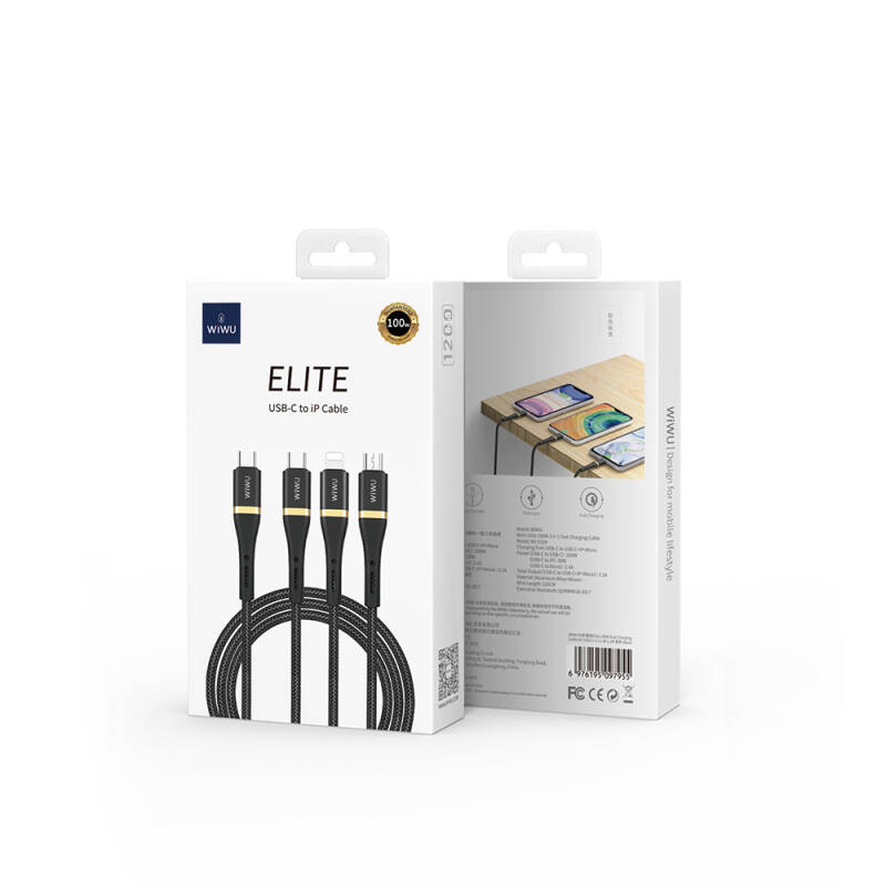 Wiwu Wi-C024 Elite Series 3in1 Type-C to Lightning – Type-C – Micro USB Ultra Fast Charging Cable 100W 1.2M - 2