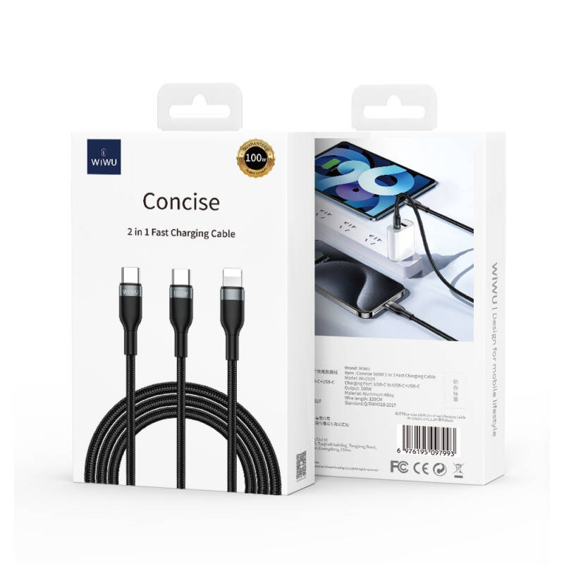 Wiwu Wi-C029 Concise Series 2in1 Type-C to Lightning PD Data and Charging Cable 100W 1.2M - 5