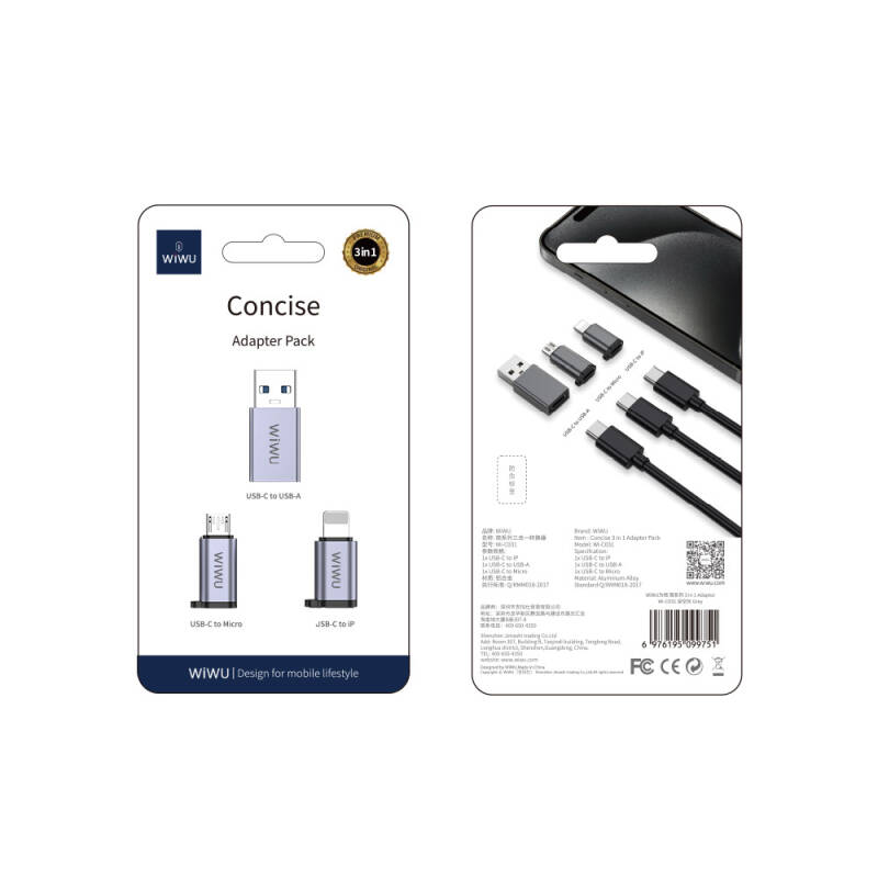 Wiwu Wi-C031 Concise Series 3in1 Type-C to USB-A/Type-C/Lightning Adapter Package - 8