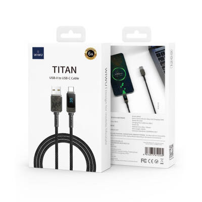 Wiwu Wi-C038 Titan Series USB-A to Type-C 6A 66W LED Digital Display Charging and Data Cable 1.2M - 8