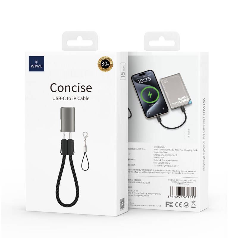 Wiwu Wi-C040 Concise Series Type-C to Lightning Fast Charging Data and Charging Cable 30W 15cm - 6