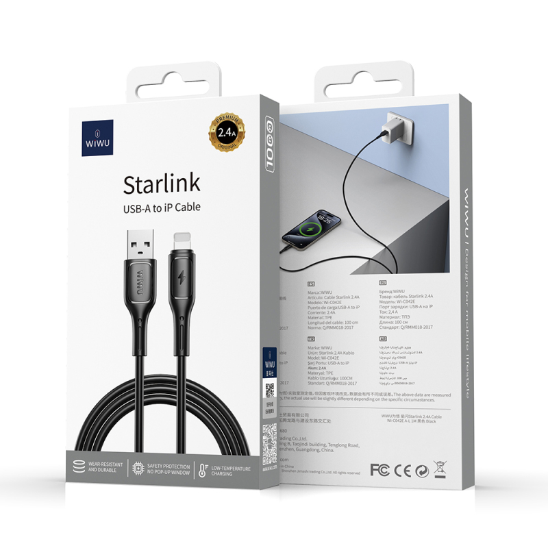 Wiwu Wi-C042E Starlink Serisi USB-A to Lightning Hızlı Şarj Özellikli Data ve Şarj Kablosu 2.4A 1M - 6