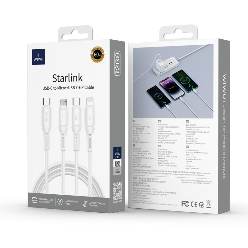 Wiwu Wi-C046E Starlink Series 3in1 USB-A to Lightning – Type-C – Micro Charging and Data Cable 60W 1.2M - 6