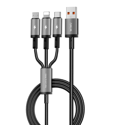 Wiwu Wi-C059 Titanlink Serisi 3in1 USB-A to Lightning – Type-C – Micro Örgülü Şarj ve Data Kablosu 66W 1.2m - 1
