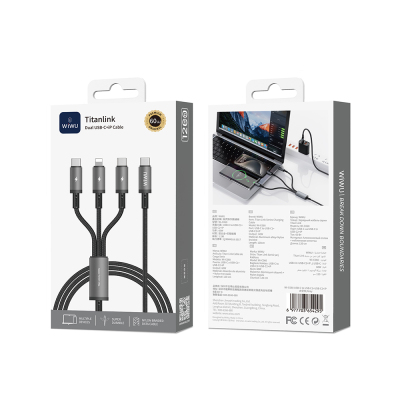 Wiwu Wi-C060 Titanlink Serisi 3in1 Type-C to Lightning – 2xType-C Örgülü Şarj ve Data PD Kablo 60W 1.2m - 4
