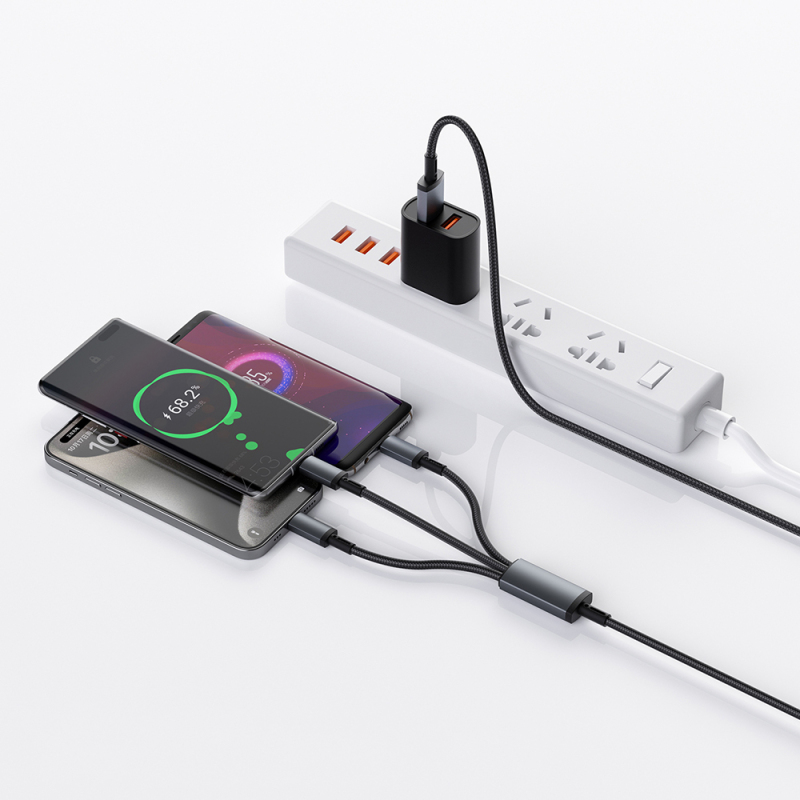 Wiwu Wi-C060 Titanlink Serisi 3in1 Type-C to Lightning – 2xType-C Örgülü Şarj ve Data PD Kablo 60W 1.2m - 3