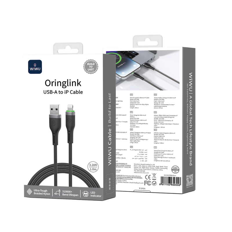 Wiwu Wi-C068 Orginlink Series LED Indicator USB-A to Lightning Fast Charging Data and Charging Cable 1M - 4