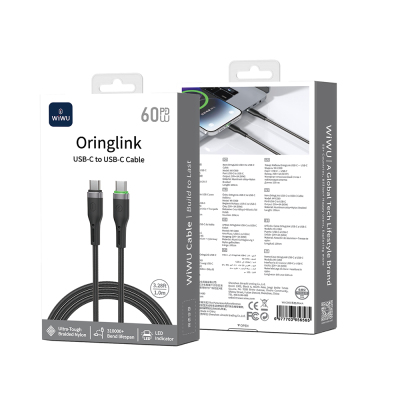 Wiwu Wi-C069 Orginlink Series LED Indicator Type-C to Type-C Fast Charging PD Data and Charging Cable 60W 1M - 4