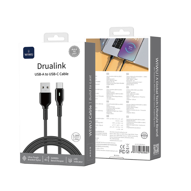 Wiwu Wi-C073 Drualink Serisi USB-A to Type-C Hızlı Şarj Özellikli Data ve Şarj Kablosu 3A 1M - 11