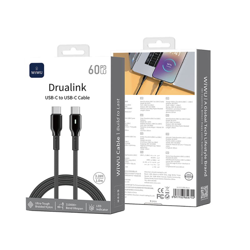 Wiwu Wi-C075 Drualink Serisi Type-C to Type-C PD Hızlı Şarj Kablosu 60W 1M - 4