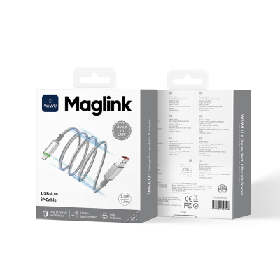 Wiwu Wi-C081 Maglink Series Illuminated Magnetic USB-A to Lightning Illuminated Fast Charging Data and Charging Cable 1M - 7