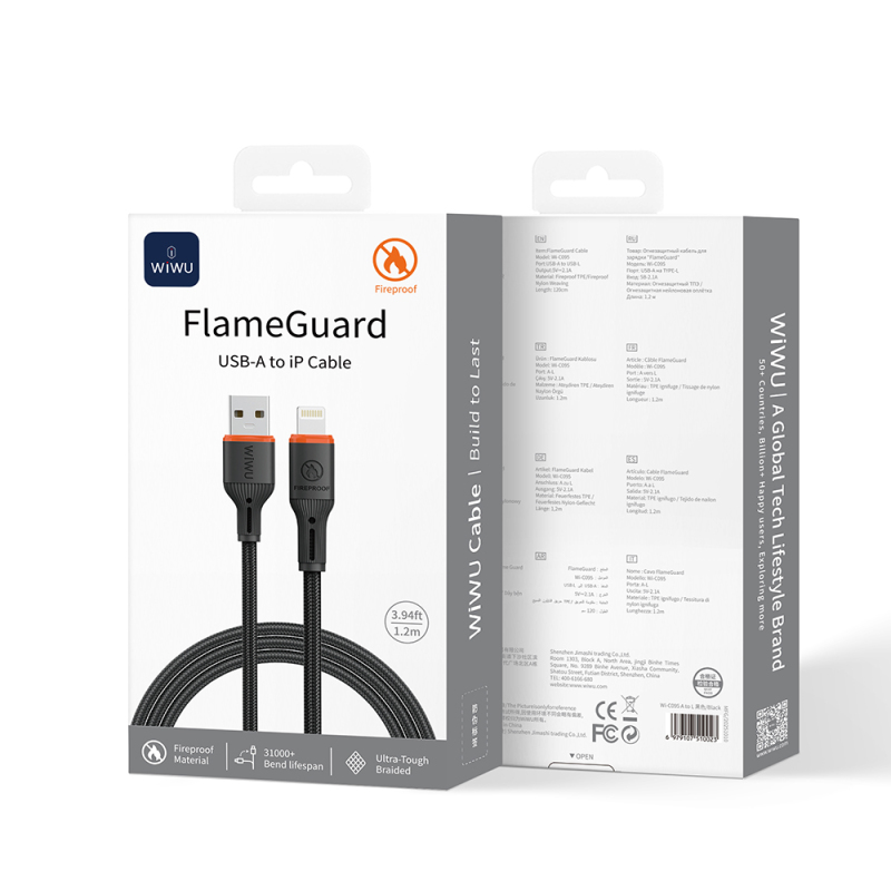Wiwu Wi-C095 FlameGuard Serisi USB-A to Lightning Data ve Şarj Kablosu 1.2M - 4