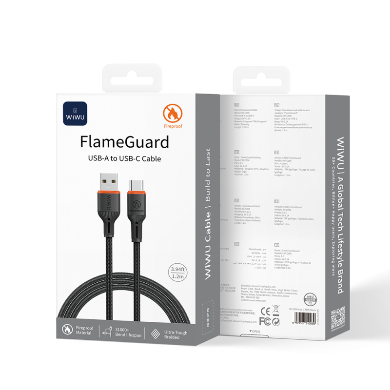 Wiwu Wi-C096 Flame Guard Series USB-A to Type-C Fast Charging Data and Charging Cable 1.2M - 4