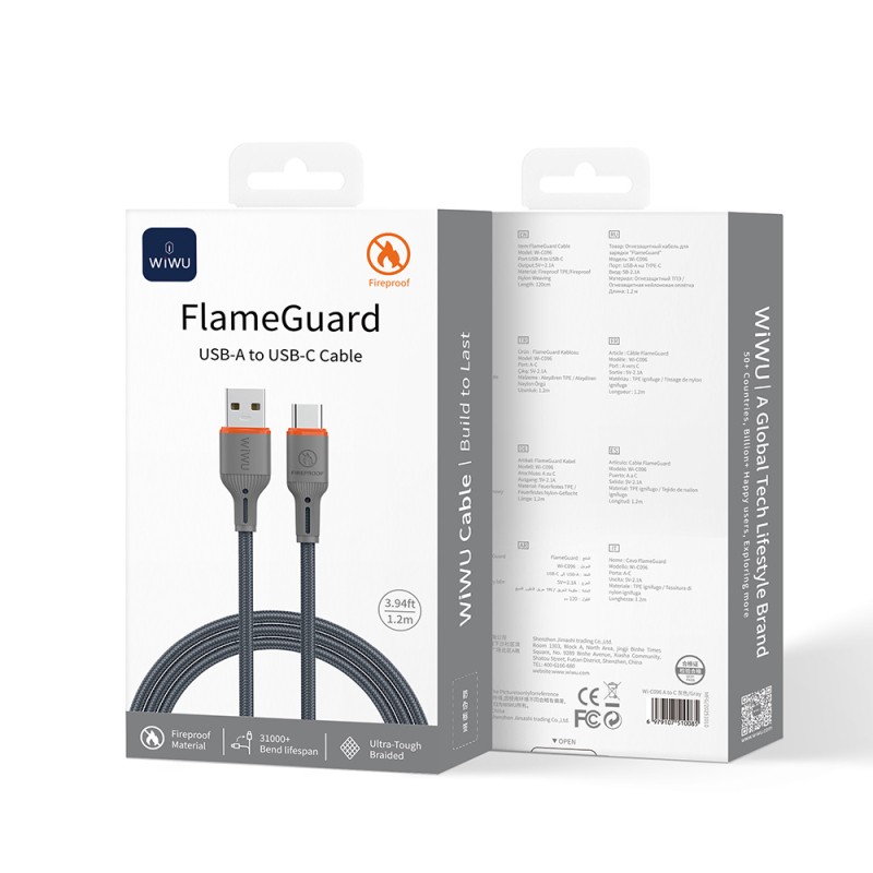 Wiwu Wi-C096 Flame Guard Serisi USB-A to Type-C Hızlı Şarj Özellikli Data ve Şarj Kablosu 1.2M - 7