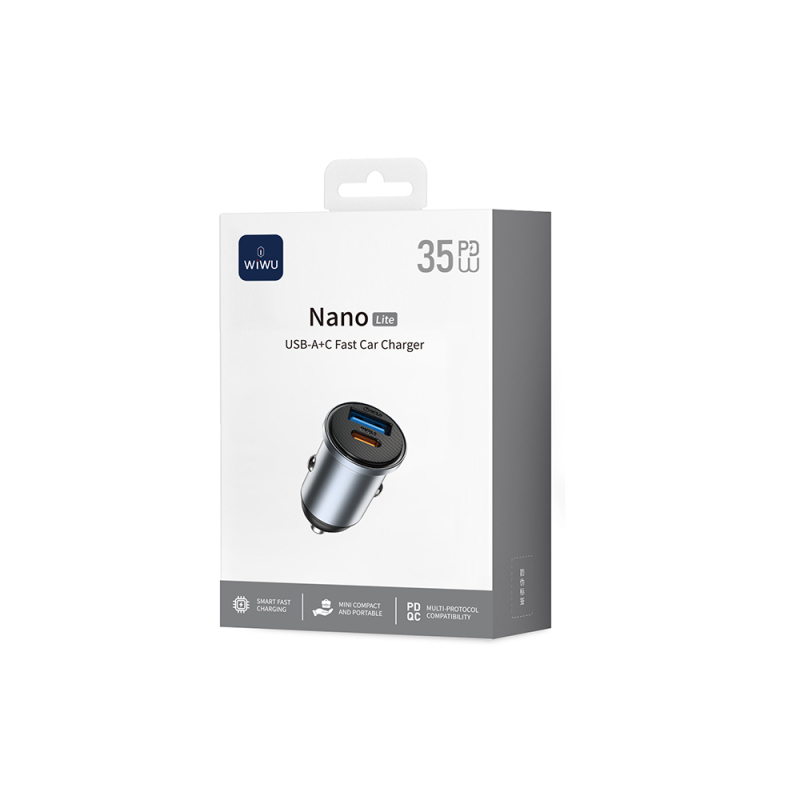 Wiwu Wi-CC030 Nano Lite Series Type-C + USB-A Fast Charging Current Protection Car Charger PD and QC3.0 35W - 9