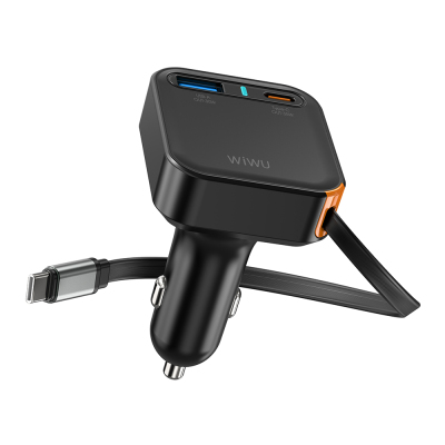 Wiwu Wi-CC033 Type-C + USB-A Fast Charging Car Charger with Current Protection and Built-in Cable 65W - 3