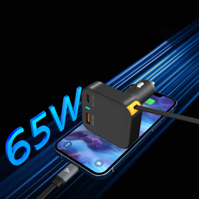 Wiwu Wi-CC033 Type-C + USB-A Hızlı Şarj Özellikli Akım Korumalı Dahili Kablolu Araç Şarj Aleti 65W - 6