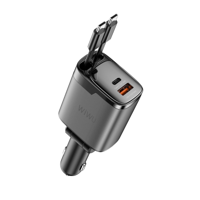 Wiwu Wi-CC034 Type-C + USB-A Fast Charging Car Charger with GaN Technology and Built-in Cable 111W - 5