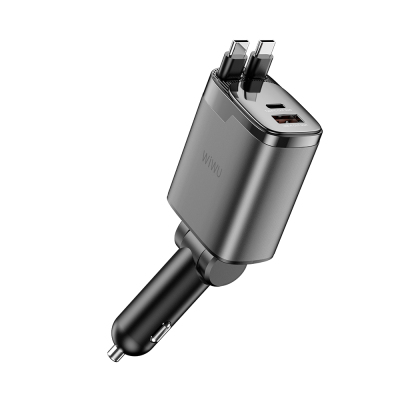 Wiwu Wi-CC034 Type-C + USB-A Fast Charging Car Charger with GaN Technology and Built-in Cable 111W - 6
